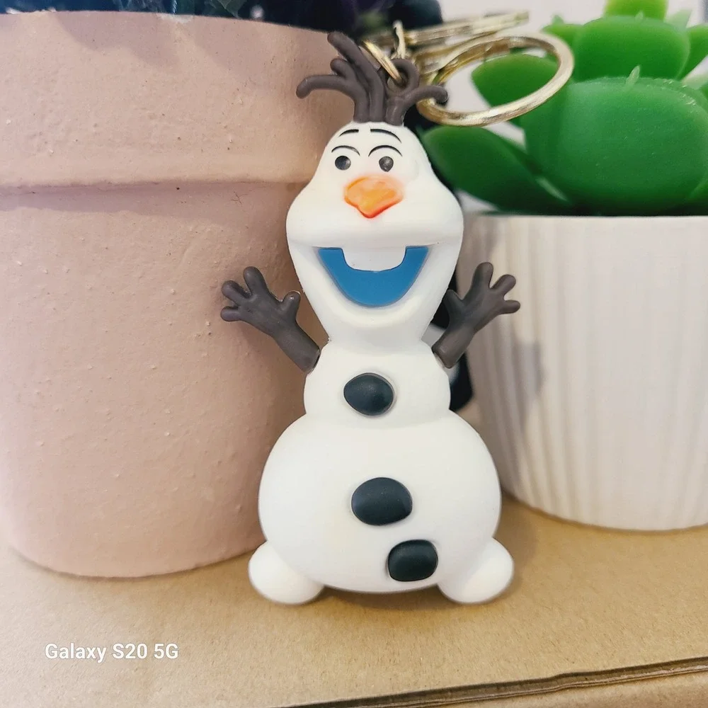 Disney Frozen Olaf Snowman 3D Rubber Keychain Gold Tone Bag Charm Accessory